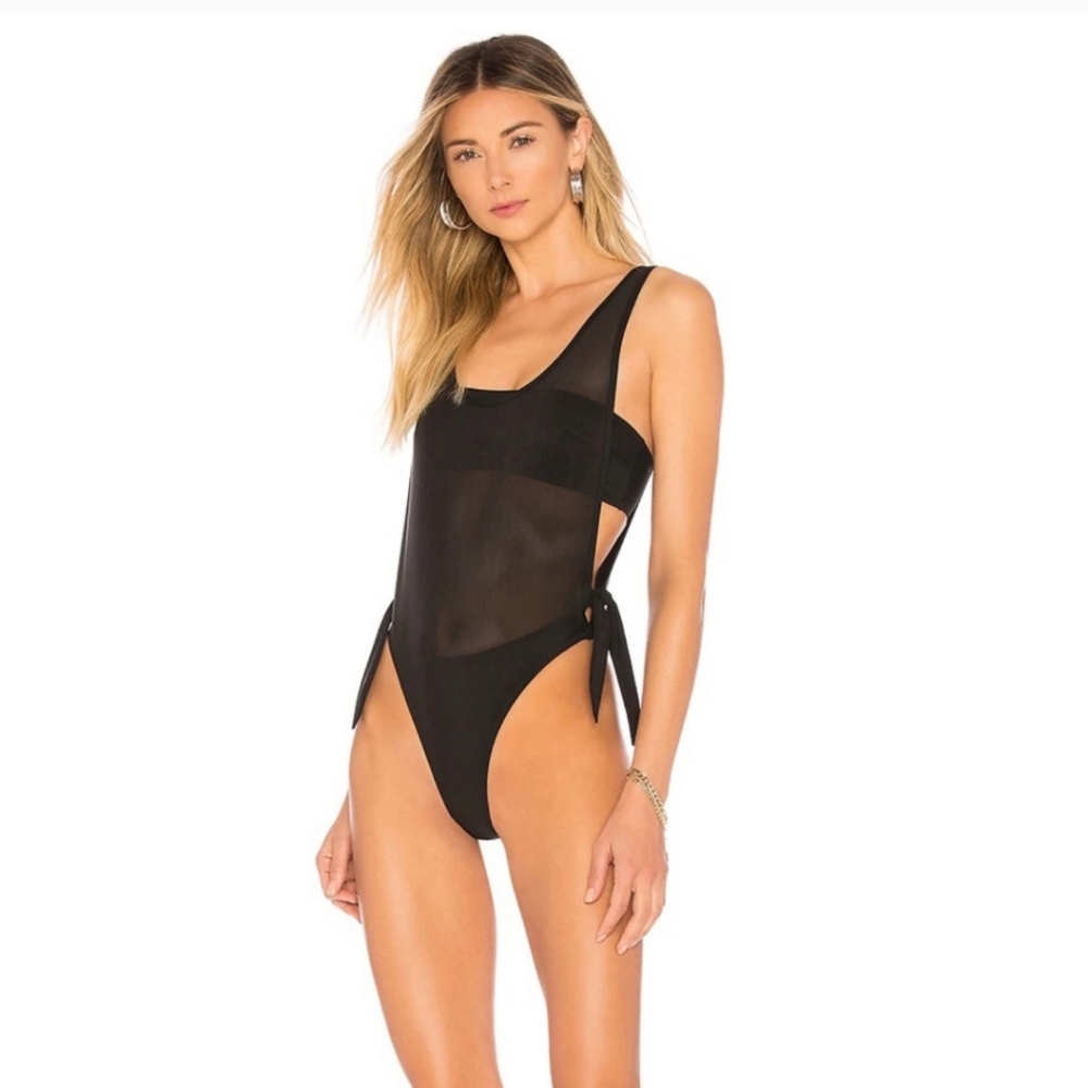 Kendal Kylie 1 piece black mesh swim suit